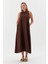 Yakası Fermuarlı Cepli Elbise Kahve 4