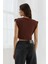 Omzu Vatkalı Crop Bluz Kahve 5