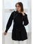 Omzu Fırfırlı Beli Ipli Tunik Gömlek Sıyah 3
