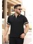 Erkek Yaka ve Kolları Çizgi Detaylı Fermuarlı Kısa Kollu T-Shirt 1