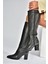 V398589603 Siyah Hakiki Deri Kalın Topuklu Kadın Çizme 3