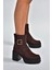 V726446602 Kahverengi Süet Kalın Topuklu Kadın Bot 2