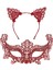 Romantik Kırmızı Dantel Maske Seti – Kedi Kulaklı Taç ve Maske 3 No 2