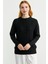 Motifli Daire Yaka Triko Kazak - Siyah 1