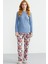 Yumoş Dokulu Desen Kombinli Pijama Takım - Indigo 1