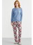 Yumoş Dokulu Desen Kombinli Pijama Takım - Indigo 2