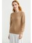 Motifli Sıfır Yaka Triko Kazak - Bej 2