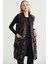 Renkli Çiçek Motifli Yünlü Uzun Triko Yelek - Siyah 2