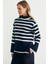 Yünlü Tam Balıkçı Çizgili Triko Kazak - Lacivert 4