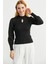 Dik Yaka Balon Kol Triko Kazak - Siyah 2