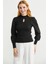 Dik Yaka Balon Kol Triko Kazak - Siyah 3