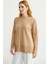 Kol Detaylı Sıfır Yaka Tunik Triko Kazak - Kamel 3
