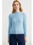 Dilimli Saç Örgülü Triko Kazak - Mavi 3