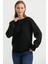 Yarım Düğmeli Yuvarlak Yaka Triko Kazak - Siyah 2