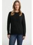 Saç Örgü Motifli Yuvarlak Yaka Triko Kazak - Siyah 1