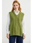 Yanları Bağlama Detaylı Yünlü Triko Süveter - Yeşil 1