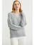 Oversize Düğmeli Triko Hırka - Açık Gri 3