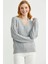 Oversize Düğmeli Triko Hırka - Açık Gri 4
