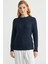 Saç Örgü Motifli Yuvarlak Yaka Triko Kazak - Lacivert 1