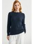 Saç Örgü Motifli Yuvarlak Yaka Triko Kazak - Lacivert 4