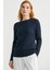 Saç Örgü Motifli Yuvarlak Yaka Triko Kazak - Lacivert 5