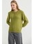 Yarım Düğmeli Yuvarlak Yaka Triko Kazak - Yeşil 2