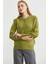 Yarım Düğmeli Yuvarlak Yaka Triko Kazak - Yeşil 4