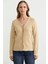 Düğme Kapamalı V Yaka Triko Hırka - Bej 1