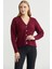 Payet Detaylı Yünlü Triko Hırka - Bordo 2