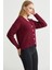 Payet Detaylı Yünlü Triko Hırka - Bordo 4
