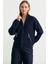 Yünlü Dik Yaka Fermuarlı Triko Hırka - Lacivert 4
