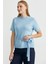 Kuşaklı Kısa Kol Triko Kazak - Mavi 3