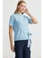 Kuşaklı Kısa Kol Triko Kazak - Mavi 4