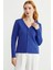Düğme Kapamalı V Yaka Triko Hırka - Mavi 2