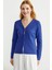 Düğme Kapamalı V Yaka Triko Hırka - Mavi 3