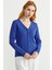 Düğme Kapamalı V Yaka Triko Hırka - Mavi 4