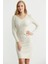 Düğme Detaylı V Yaka Triko Elbise - Taş 2