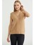 V Yaka Motifli Triko Süveter - Bej 3
