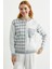 Fermuarlı Baklava Motifli Triko Hırka - Gri 3
