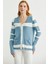 Şal Yaka Düğmeli Yün Triko Hırka - Mavi 2