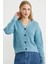 Yaka Detaylı Düğmeli Triko Hırka - Açık Mavi 1