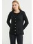 Yünlü Cepli Düğme Detaylı Triko Ceket - Siyah 1