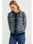 Metal Düğmeli Çizgili Yünlü Triko Hırka - Lacivert 4