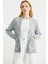 Logolu Cep Detaylı Oversize Triko Hırka - Gri 3