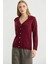 Yünlü Cepli Düğme Detaylı Triko Ceket - Bordo 3