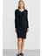 Düğme Detaylı V Yaka Triko Elbise - Siyah 1