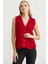 Selanik Örgü Düğmeli Yünlü Triko Yelek - Kırmızı 1