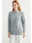 Kol Detaylı Sıfır Yaka Tunik Triko Kazak - Gri 2