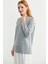 Kol Detaylı Sıfır Yaka Tunik Triko Kazak - Gri 3