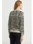 Metal Düğmeli Çizgili Yünlü Triko Hırka - Vizon 5